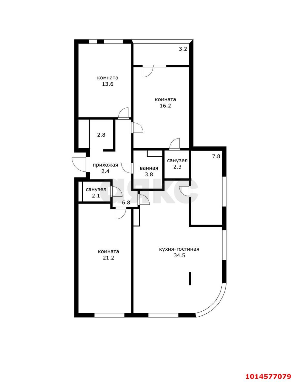 Фото №8: 3-комнатная квартира 125 м² - Краснодар, ЖК Эрмитаж, ул. им. Мурата Ахеджака, 20