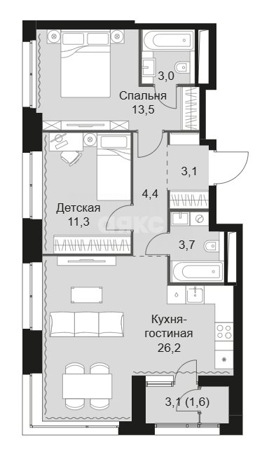 Фото №6: 3-комнатная квартира 66 м² - Москва, ЖК Скай Гарден, пр-д Строительный, 9