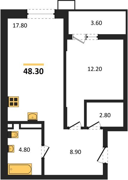 Фото №1: 1-комнатная квартира 48 м² - Майкоп