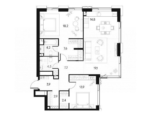 Фото №14: 3-комнатная квартира 99 м² - Москва, квартал Россини, б-р Чкаловский, 6к1