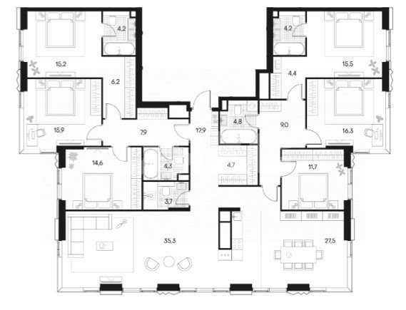Фото №11: 5+-комнатная квартира 220 м² - Москва, квартал Россини, б-р Чкаловский, 6к1