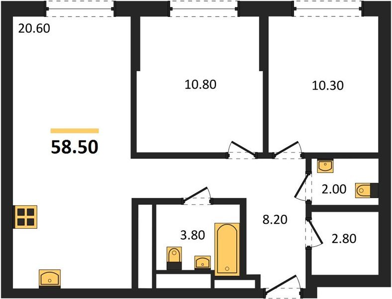 Фото №1: 2-комнатная квартира 58 м² - Краснодар, Прикубанский внутригородской округ, квартал Самолёт, мкр. жилой комплекс Самолёт-7