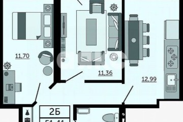 Фото №2: 2-комнатная квартира 53 м² - Ростов-на-Дону, мкр. жилой комплекс Донской Арбат, пр-кт Кировский, 89
