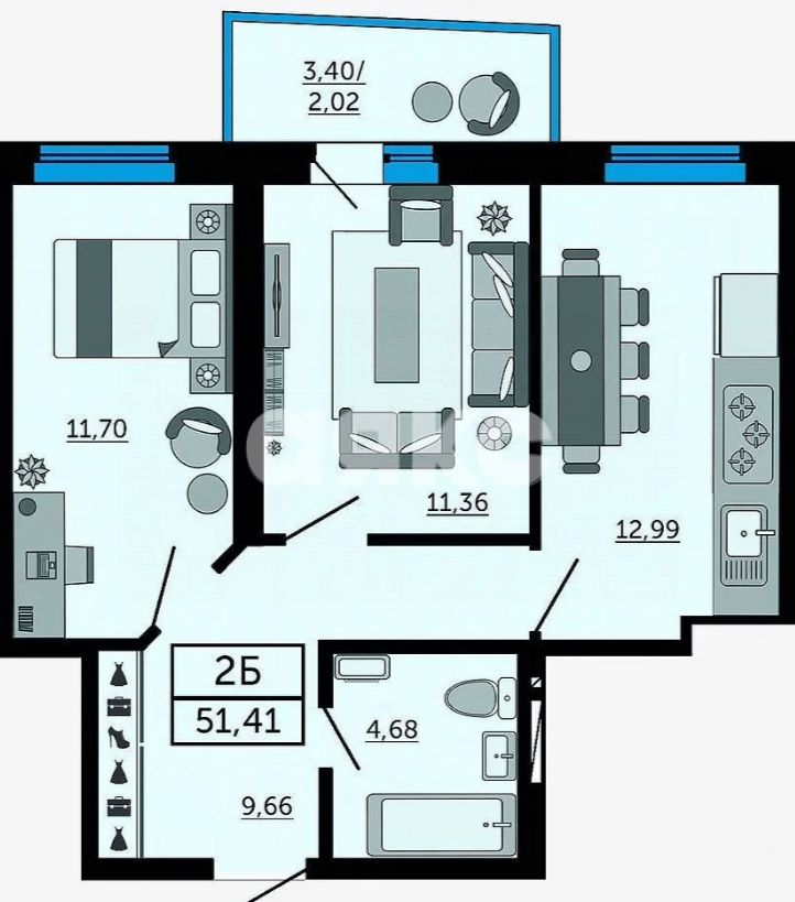 Фото №2: 2-комнатная квартира 53 м² - Ростов-на-Дону, жилой комплекс Донской Арбат, пр-кт Кировский, 89
