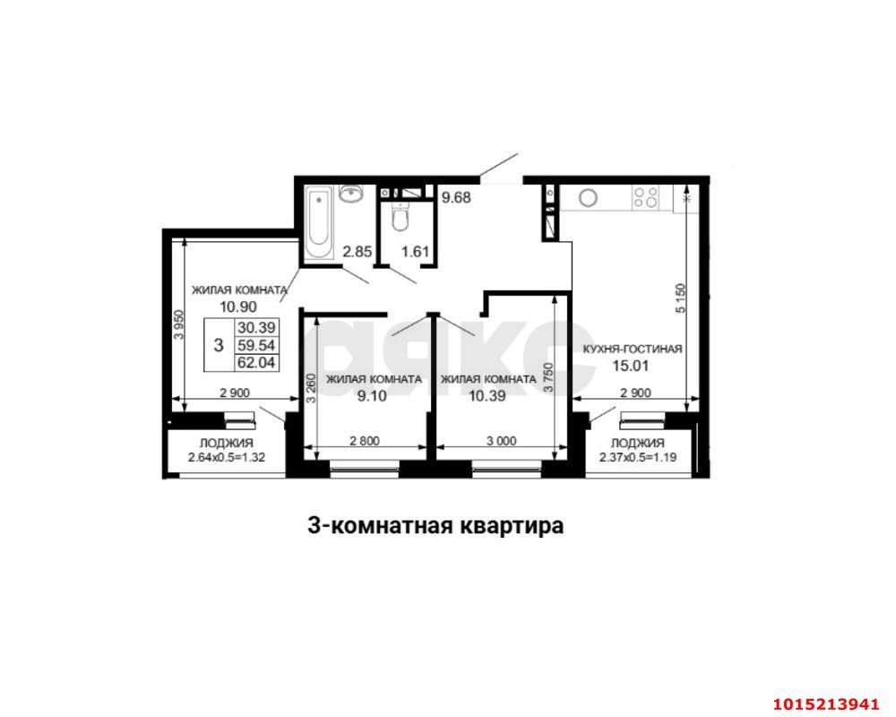 Фото №13: 3-комнатная квартира 60 м² - Краснодар, Прикубанский внутригородской округ, жилой комплекс Новые Сезоны, мкр. Сады Калинина, ул. Средняя, 30/11