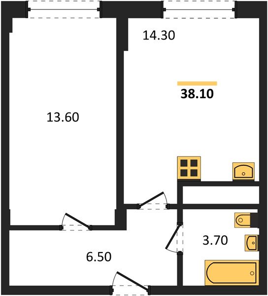 Фото №1: 1-комнатная квартира 38 м² - Яблоновский, ул. Гагарина, 148/4к2