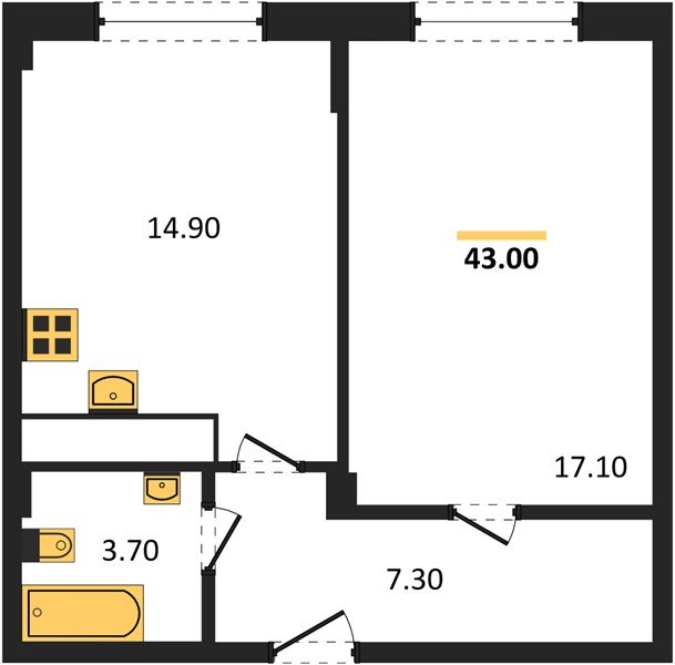 Фото №1: 1-комнатная квартира 43 м² - Яблоновский, ул. Гагарина, 148/4к2