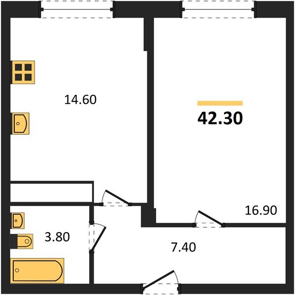 Фото №1: 1-комнатная квартира 42 м² - Яблоновский, ул. Гагарина, 148/4к2