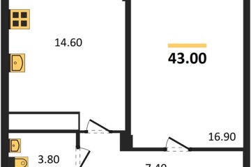 Фото №1: 1-комнатная квартира 43 м² - Яблоновский, ул. Гагарина, 148/4к2
