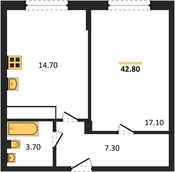 Фото №1: 1-комнатная квартира 42 м² - Яблоновский, ул. Гагарина, 148/4к2
