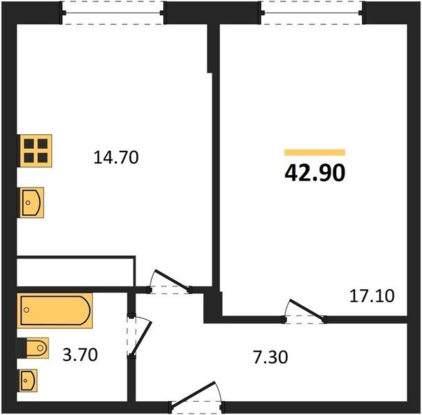 Фото №1: 1-комнатная квартира 42 м² - Яблоновский, ул. Гагарина, 148/4к2