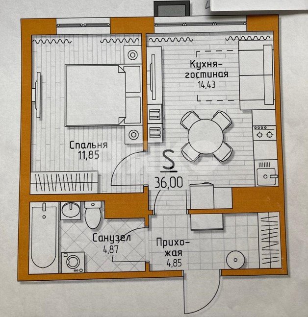 Фото №14: 1-комнатная квартира 36 м² - Молодёжный, Пролетарский территориальный округ, мкр. ЖК 5 Баллов, ул. Вадима Усова, 37