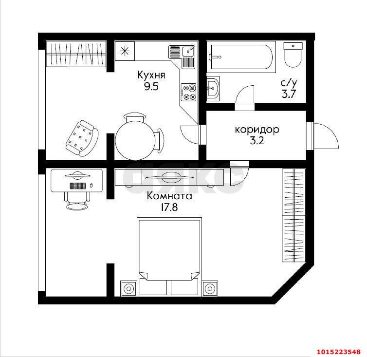 Фото №11: 1-комнатная квартира 33 м² - Краснодар, Музыкальный, ул. имени Мусоргского М.П., 1
