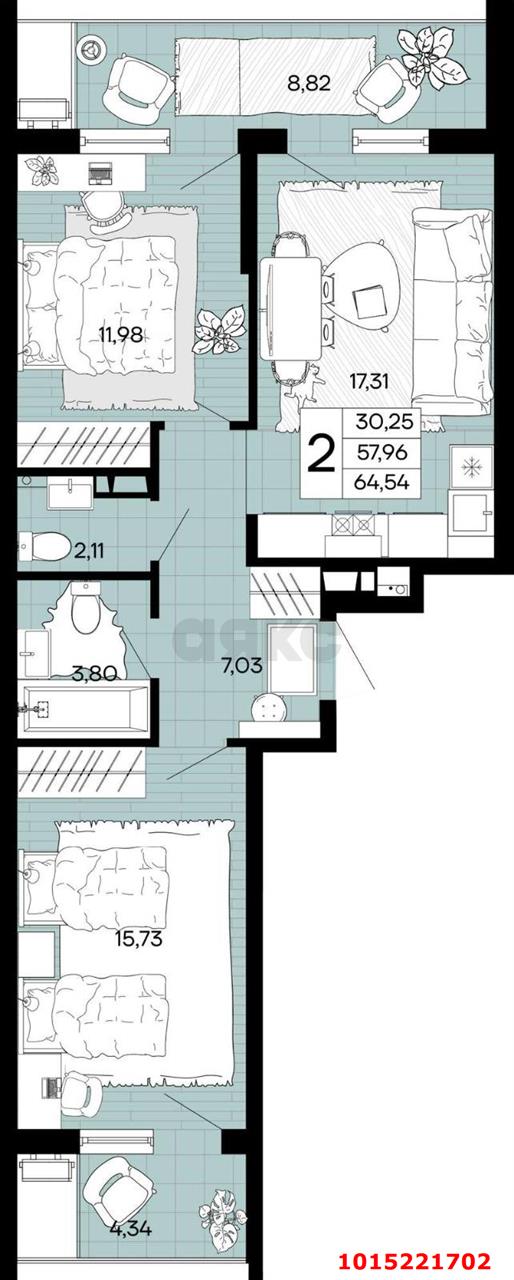 Фото №5: 2-комнатная квартира 64 м² - Краснодар, жилой комплекс Народные Кварталы
