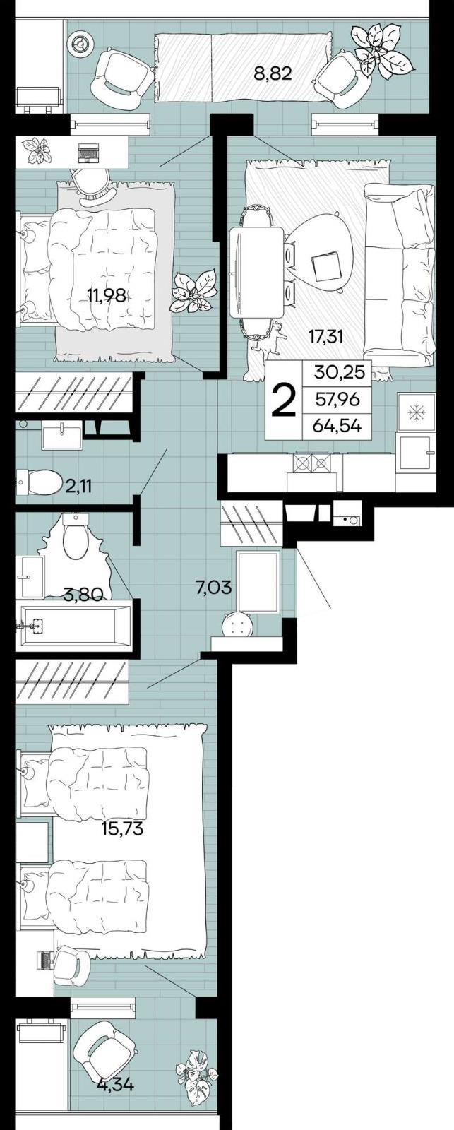 Фото №5: 2-комнатная квартира 64 м² - Краснодар, Прикубанский внутригородской округ, мкр. жилой комплекс Народные Кварталы