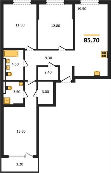 Фото №1: 3-комнатная квартира 85 м² - Краснодар, квартал Самолёт, жилой комплекс Самолёт-7, мкр. Прикубанский внутригородской округ