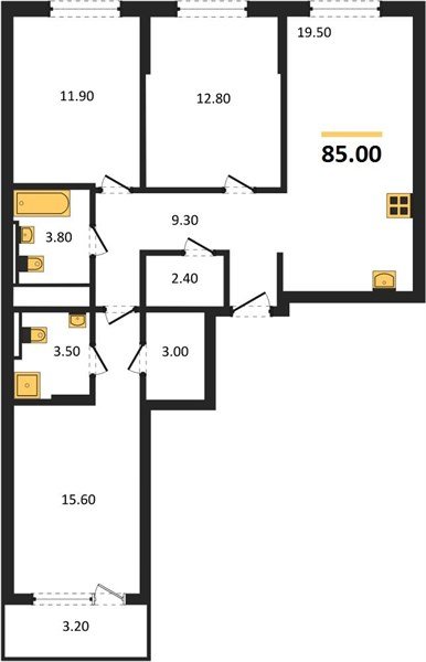 Фото №1: 3-комнатная квартира 85 м² - Краснодар, квартал Самолёт, жилой комплекс Самолёт-7, мкр. Прикубанский внутригородской округ