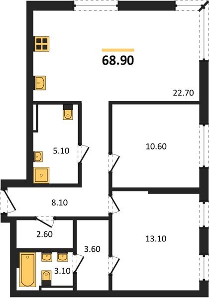 Фото №1: 2-комнатная квартира 68 м² - Краснодар, Прикубанский внутригородской округ, квартал Самолёт, мкр. жилой комплекс Самолёт-7