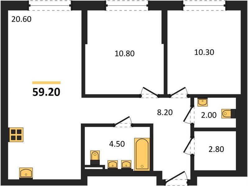 Фото №1: 2-комнатная квартира 59 м² - Краснодар, Прикубанский внутригородской округ, квартал Самолёт, мкр. жилой комплекс Самолёт-7