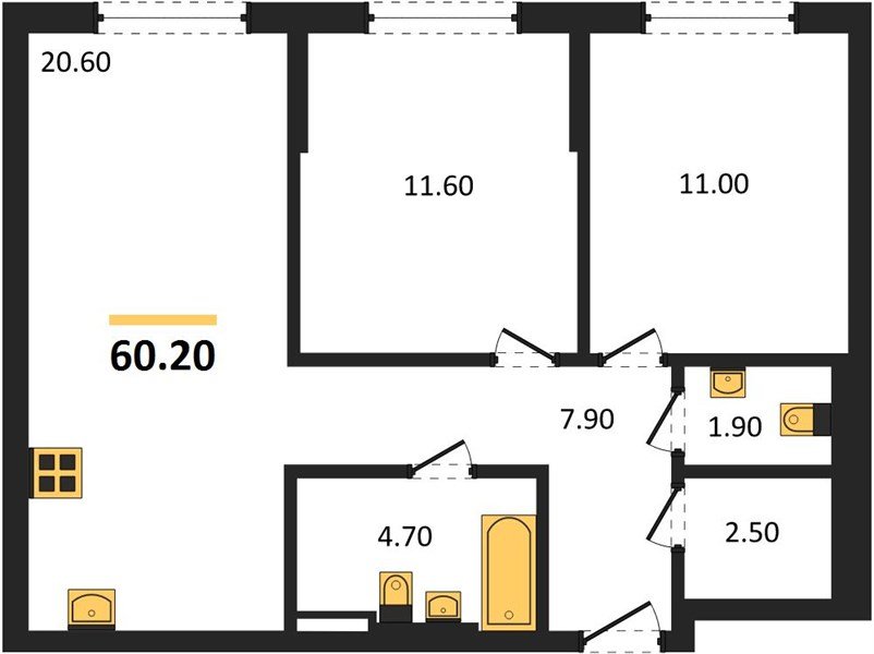 Фото №1: 2-комнатная квартира 60 м² - Краснодар, Прикубанский внутригородской округ, квартал Самолёт, мкр. жилой комплекс Самолёт-7