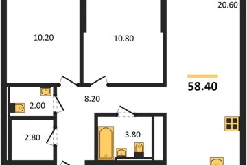 Фото №1: 2-комнатная квартира 58 м² - Краснодар, мкр. жилой комплекс Самолёт-7, 