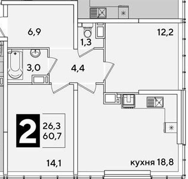 Фото №1: 2-комнатная квартира 60 м² - Краснодар, жилой комплекс Самолёт-6