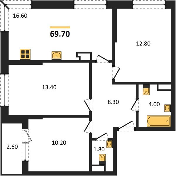 Фото №1: 3-комнатная квартира 69 м² - Краснодар, Прикубанский внутригородской округ, мкр. Догма Парк, ул. Марины Цветаевой, 33