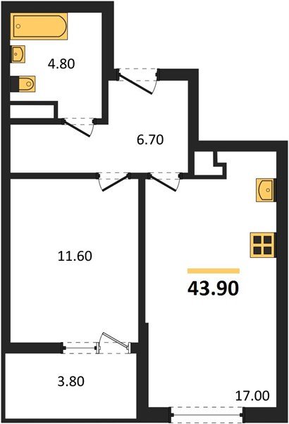 Фото №1: 1-комнатная квартира 43 м² - Краснодар, мкр. Прикубанский внутригородской округ