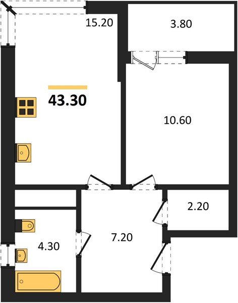 Фото №1: 1-комнатная квартира 43 м² - Краснодар, мкр. Прикубанский внутригородской округ