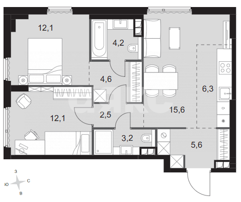 Фото №5: 3-комнатная квартира 66 м² - Москва, жилой комплекс Сидней Сити, ул. Шелепихинская набережная, 40к3