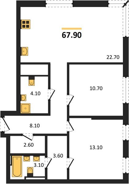 Фото №1: 2-комнатная квартира 67 м² - Краснодар, Прикубанский внутригородской округ, квартал Самолёт, мкр. жилой комплекс Самолёт-7