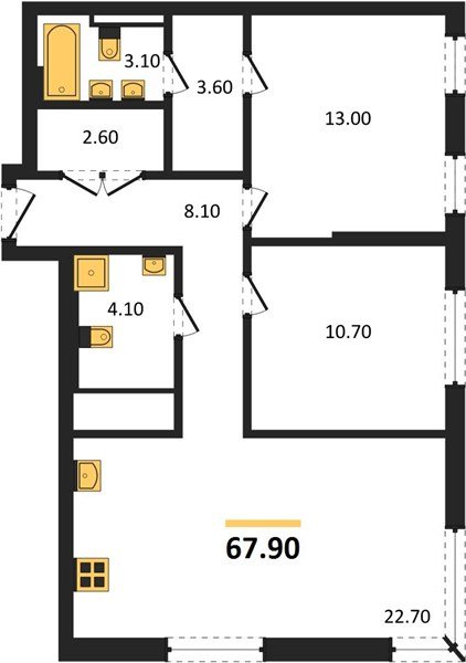 Фото №1: 2-комнатная квартира 67 м² - Краснодар, Прикубанский внутригородской округ, квартал Самолёт, мкр. жилой комплекс Самолёт-7