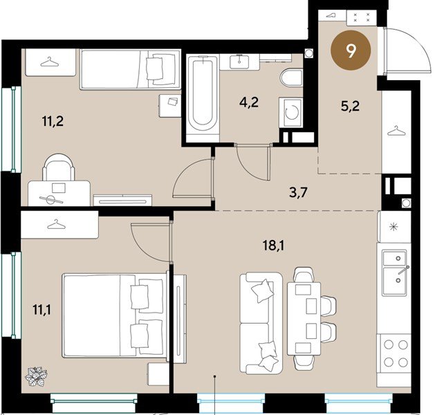 Фото №1: 2-комнатная квартира 53 м² - Краснодар, мкр. Прикубанский внутригородской округ