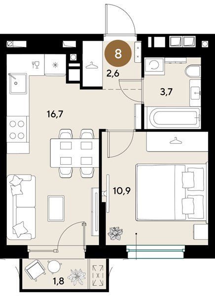Фото №1: 1-комнатная квартира 35 м² - Краснодар, мкр. Прикубанский внутригородской округ