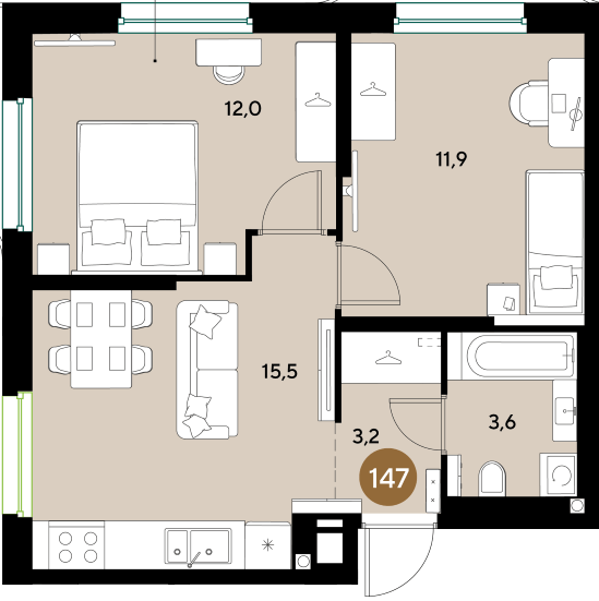 Фото №1: 2-комнатная квартира 46 м² - Краснодар, мкр. Прикубанский внутригородской округ