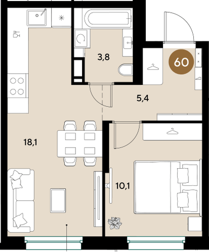 Фото №1: 1-комнатная квартира 39 м² - Краснодар, мкр. Прикубанский внутригородской округ
