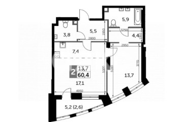 Фото №1: 2-комнатная квартира 61 м² - Москва, мкр. жилой комплекс Сидней Сити, к2/2