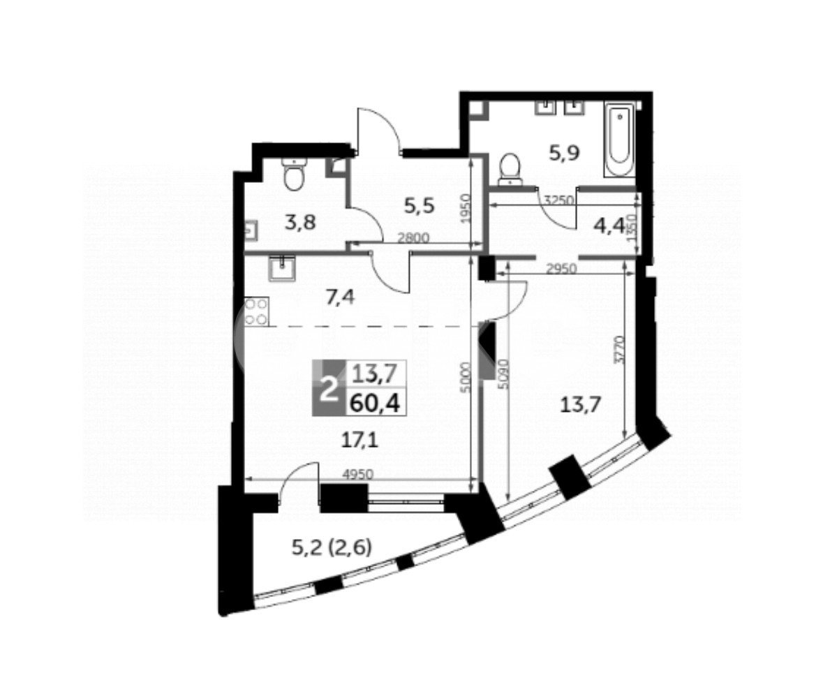 Фото №1: 2-комнатная квартира 61 м² - Москва, жилой комплекс Сидней Сити, к2/2