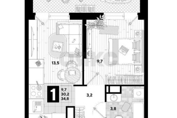Фото №3: 1-комнатная квартира 30 м² - Краснодар, мкр. жилой комплекс Самолёт-5, ул. Ивана Беличенко, 103