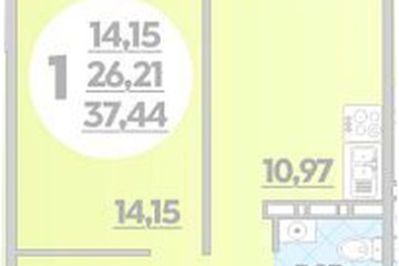 Фото №1: 1-комнатная квартира 37 м² - Крымск, мкр. Надежда, 