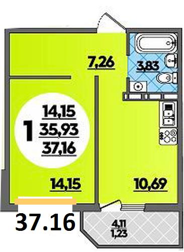 Фото №1: 1-комнатная квартира 37 м² - Крымск, мкр. Надежда