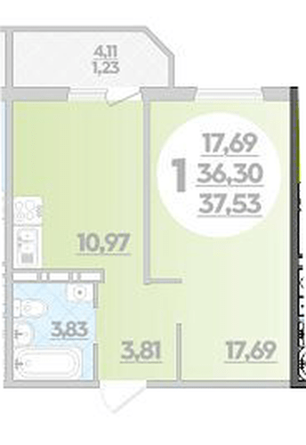Фото №1: 1-комнатная квартира 37 м² - Крымск, мкр. Надежда