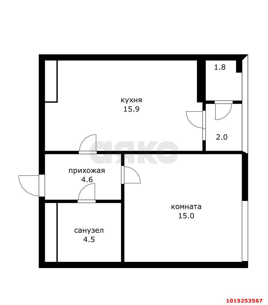 Фото №10: 1-комнатная квартира 44 м² - Краснодар, Школьный, ул. Школьная, 1