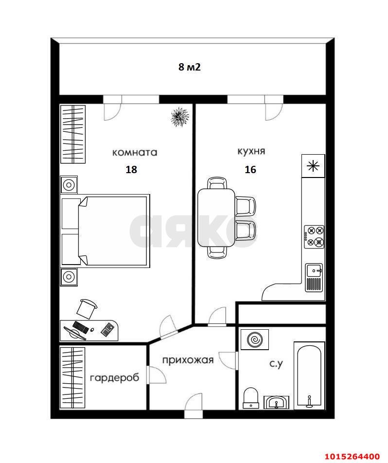 Фото №8: 1-комнатная квартира 50 м² - Краснодар, Черёмушки, ул. Айвазовского, 116к2