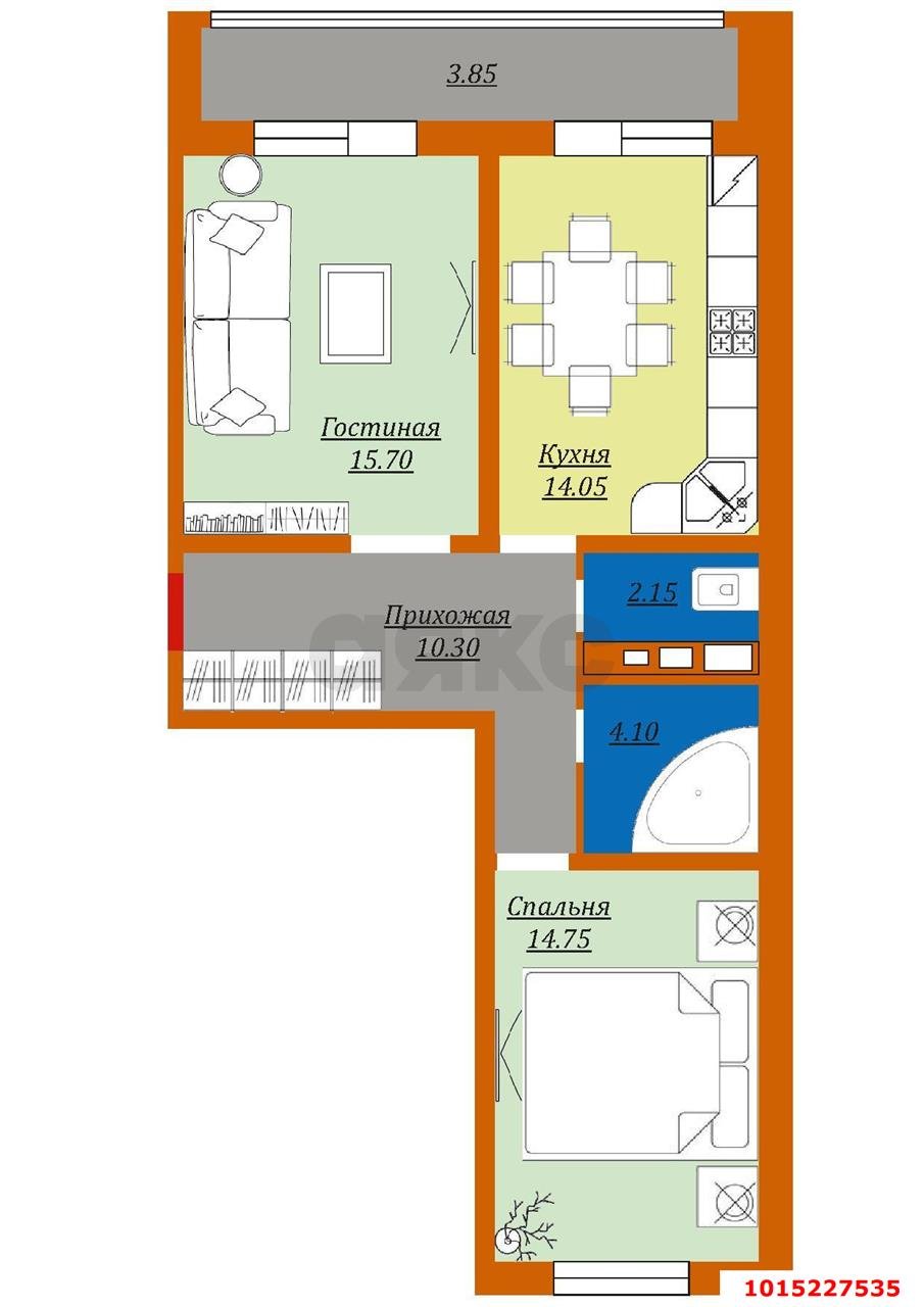 Фото №8: 2-комнатная квартира 61 м² - Краснодар, имени Петра Метальникова, ул. Тополиная, 40/1