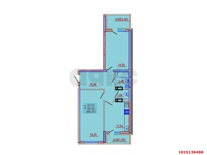 Фото №20: 2-комнатная квартира 66 м² - Краснодар, ЖК Территория Счастья, ул. Евгении Жигуленко, 3к1