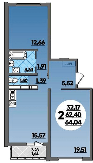 Фото №1: 2-комнатная квартира 64 м² - Майкоп, ул. Михайлова, 7