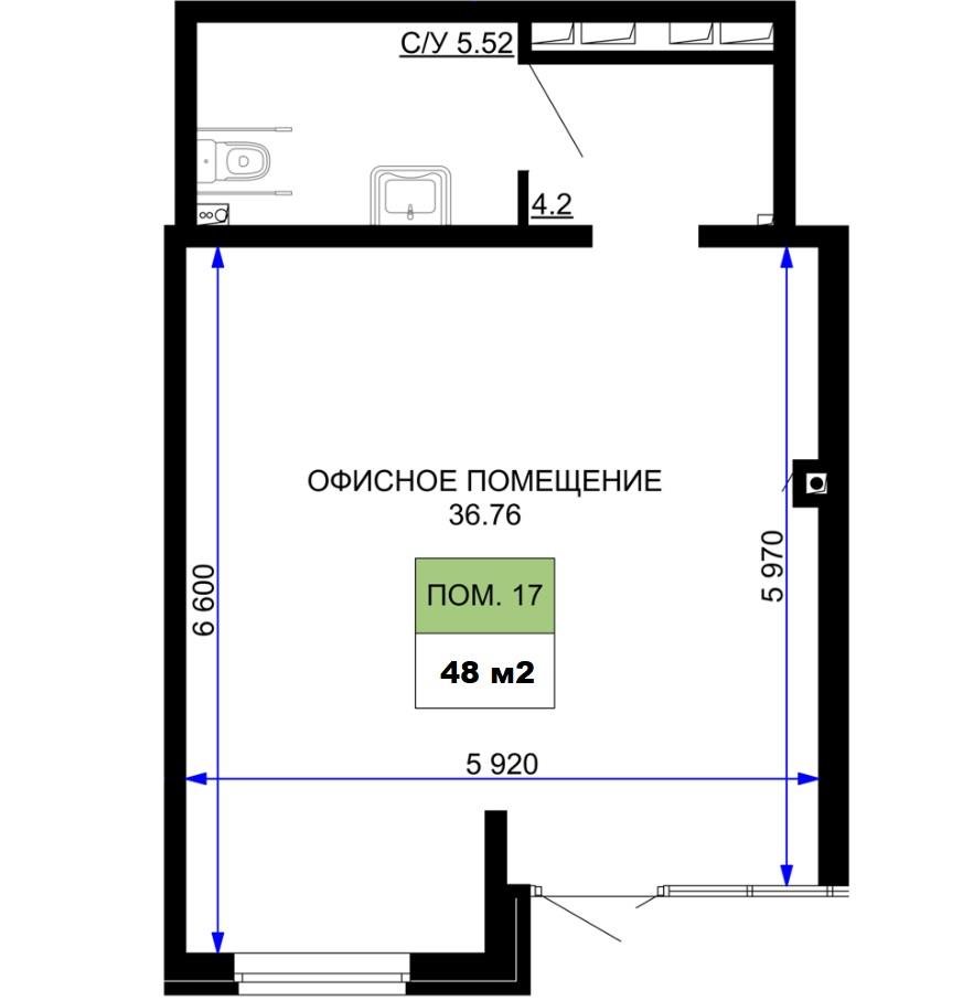 Фото №3: Коммерция 48 м² - Краснодар, Прикубанский внутригородской округ, мкр. жилой комплекс Дыхание, ул. Лётчика Позднякова, 2к24