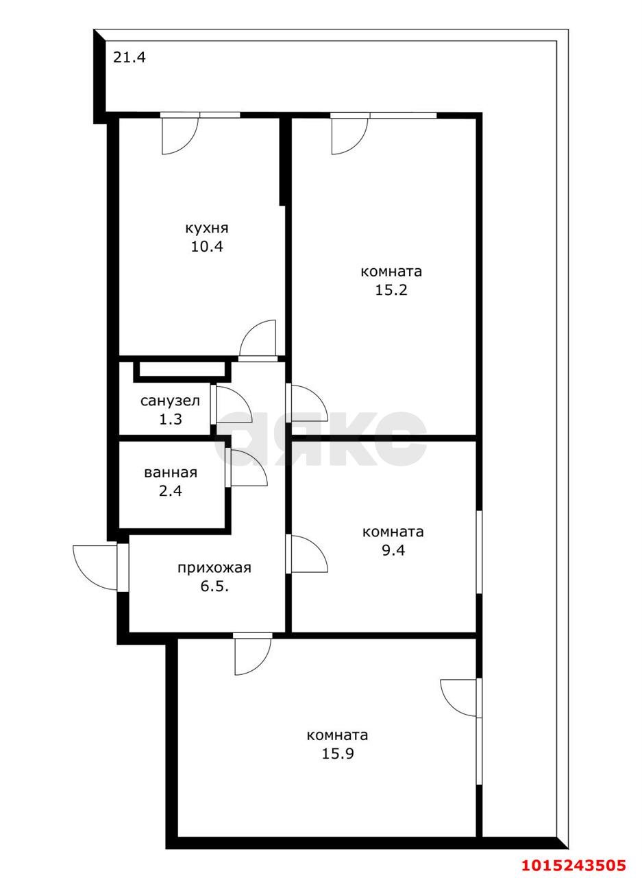 Фото №6: 3-комнатная квартира 82 м² - Российский, Прикубанский внутригородской округ, ул. имени В.М. Комарова, 21Б