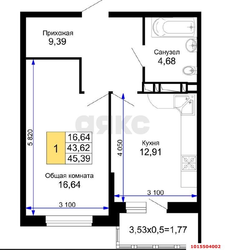 Фото №12: 1-комнатная квартира 46 м² - Краснодар, жилой комплекс Лучший, ул. Ростовское шоссе, 30/6